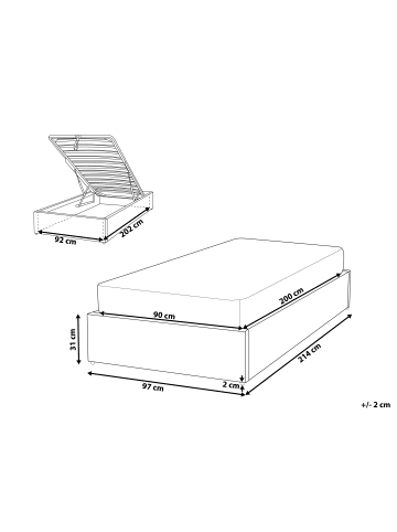 Beliani Einzelbett DINAN in Beige/Schwarz - (W) 97 x (H) 31 x (L) 214 cm