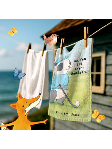 Mr. & Mrs. Panda Handtuch Panda Golfen Design mit Spruch in Weiß
