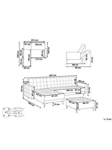 Beliani 3-tlg Modulsofa ABERDEEN in Weiß/Schwarz