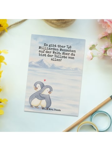 Mr. & Mrs. Panda Ansichtskarte Pinguine Kuscheln Design mit Spruch in Weiß
