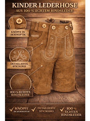 PAULGOS Lederhose Kurz Echtleder KK1 in Hellbraun