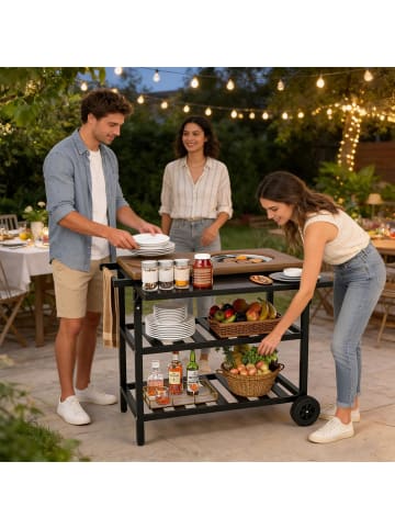 COSTWAY Grillwagen Outdoor mit Holzkohlegrill für BBQ Garten in Braun