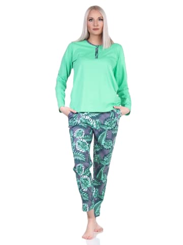 NORMANN Wunderbare Pyjama Schlafanzug Hose floralem print in grün