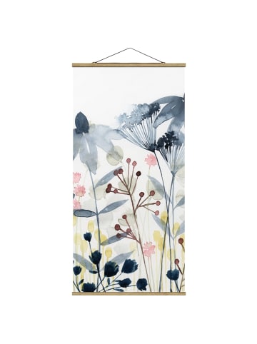 WALLART Stoffbild mit Posterleisten - Wildblumen Aquarell II in Petrol