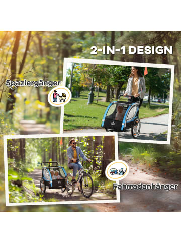 HOMCOM 2 in 1 Kinderanhänger Blau+Schwarz