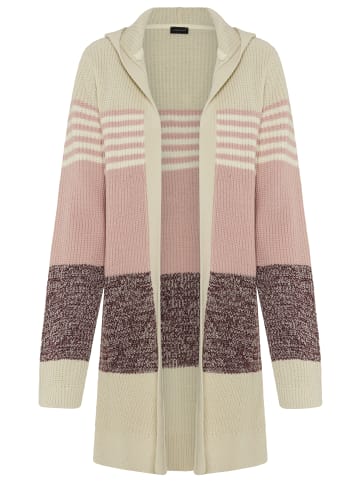Laura Scott Kapuzenstrickjacke in beige rosa gestreift