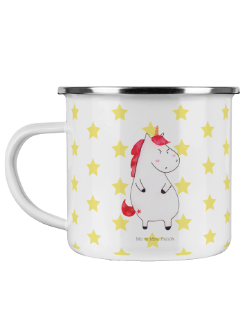 Mr. & Mrs. Panda Camping Emaille Tasse Einhorn Wut ohne Spruch in Weiß