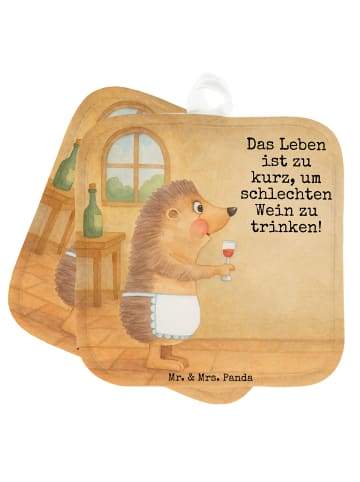 Mr. & Mrs. Panda Topflappen Igel Wein Design mit Spruch in Weiß
