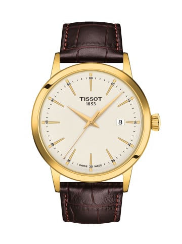 Tissot Edelstahl gold Lederamband 42mm