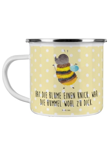 Mr. & Mrs. Panda Camping Emaille Tasse Hummel flauschig mit Spruch in Gelb Pastell