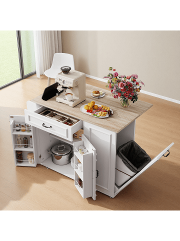 ABRIHOME Kücheninsel in Grau 110x70 cm mit Steckdose klappbaren Seiten und Arbeitsfläche