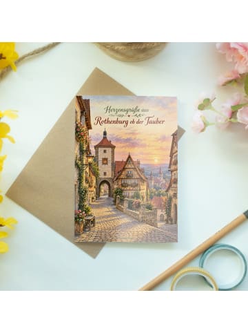 Grußkarte Fachwerkstadt nostalgisch Design mit ... in Weiß