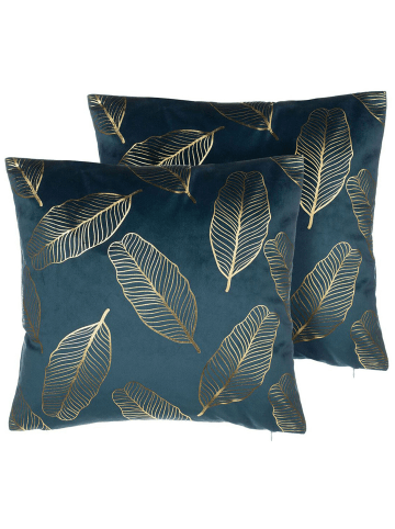 Beliani 2er-Set Dekokissen FREESIA in Blau/Gold