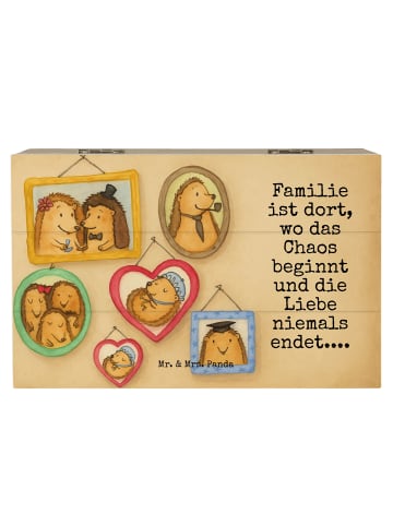 Mr. & Mrs. Panda Holzkiste Igel Familie Design mit Spruch in Weiß