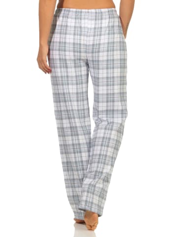 NORMANN Dame Flanell Schlafanzug Hose kariert Baumwolle - 50453 in Blau