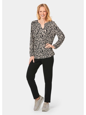 GOLDNER Jerseybluse Elegantes Blusenshirt mit V-Ausschnitt in sand / schwarz / gemustert