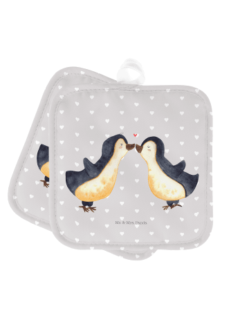 Mr. & Mrs. Panda 2er Set Topflappen  Pinguin Liebe ohne Spruch in Grau Pastell