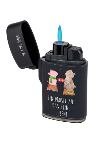 Mr. & Mrs. Panda Feuerzeug Glühschwein Sause mit Spruch in Schwarz