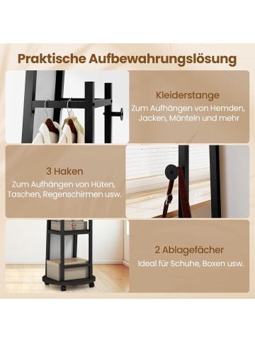 COSTWAY 2 in 1 Garderobenständer mit Spiegel in Braun