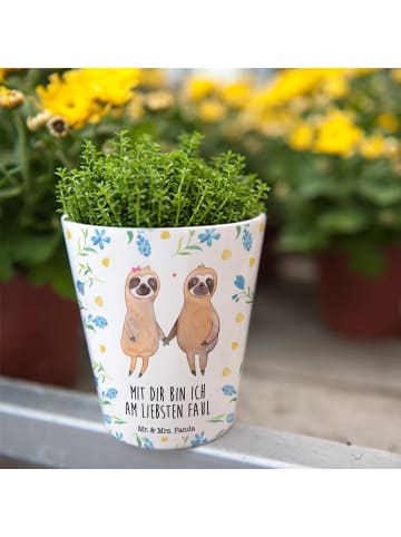 Mr. & Mrs. Panda Blumentopf Keramik Faultier Pärchen mit Spruch in Weiß