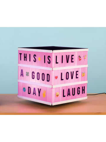 EASYmaxx LED-Leuchtkasten Würfel 6V schwarz/weiß 173 Buchstaben & 150 Moodjis  Weiß