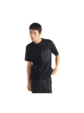 PRADA T-Shirt mit Logo Applikation Schwarz