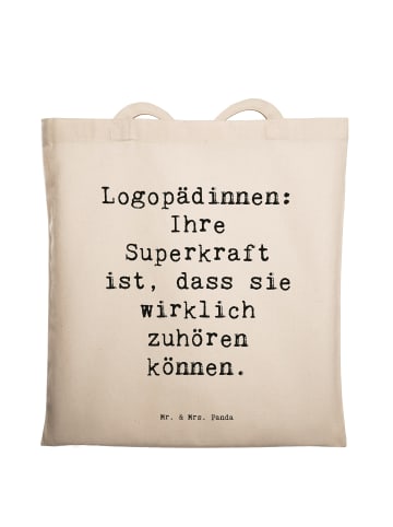 Mr. & Mrs. Panda Jutebeutel Spruch Logopädin Superkraft mit Spruch in Creme