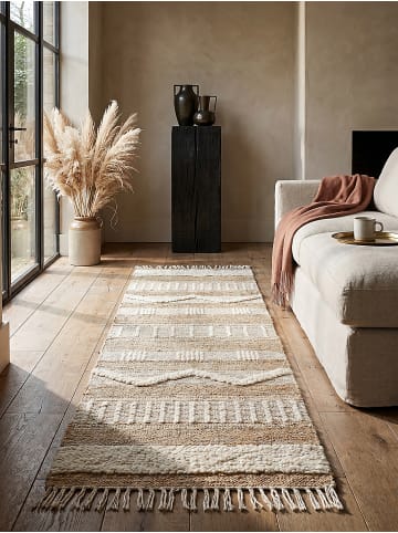 KADIMA DESIGN Jute-Teppich Handgewebt WHARFE Streifen Geometrisch 35% Wolle in Braun-Beige