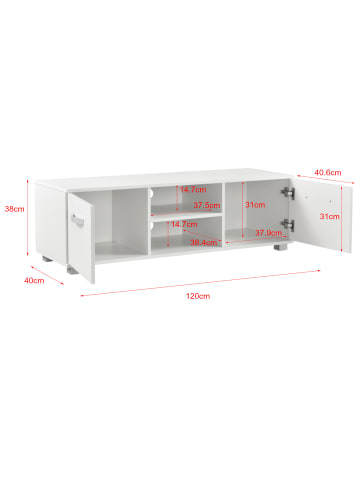 en.casa Fernsehtisch Laugar in Weiß (L)120cm (B)40cm (H)38cm