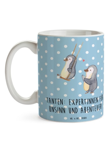 Mr. & Mrs. Panda Becher Tante Abenteuer mit Spruch in Blau Pastell