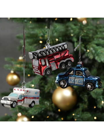 MARELIDA Weihnachtsbaumschmuck Feuerwehrauto Glas Christbaumschmuck L: 11cm in rot