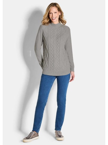 GOLDNER Langarm Viskoseoberteil im Zopfmuster in grau / melange