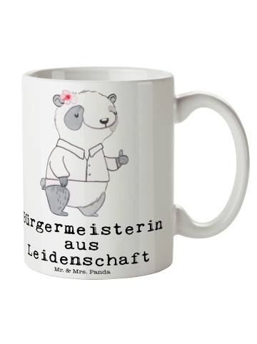 Mr. & Mrs. Panda Tasse Bürgermeisterin Leidenschaft mit Spruch in Weiß