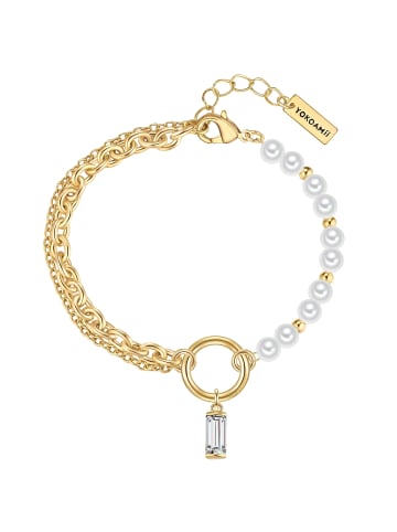Yokoamii Armband aus Metall-Legierung mit Zirkonia und Muschelkernperle in gelbgold