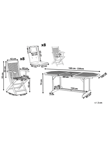 Beliani Gartentisch Set MAUI in Braun/Grau - (W) 220 x (H) 93 x (L) 85 cm