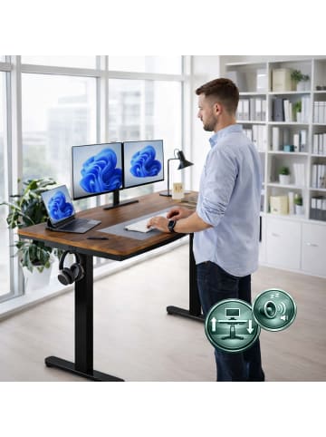 relaxdays Höhenverstellbarer Schreibtisch in Braun/ Schwarz - (B)140 x (H)120 x (T)60 cm