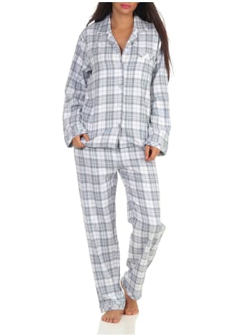 NORMANN langarm Flanell Pyjama Schlafanzug kariert - 50433 in Blau