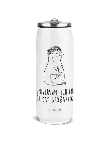 Mr. & Mrs. Panda Trinkflasche Pinguin Blumen mit Spruch in Weiß