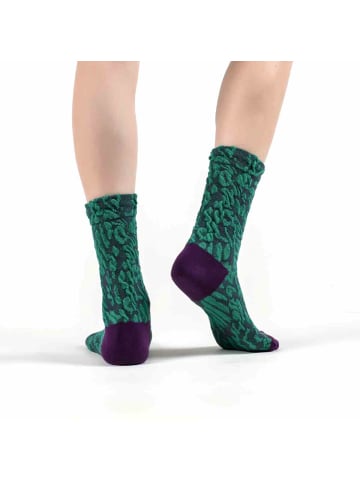 MUNADUNA 4er-Pack Vintage-Socken mit 3D-Relief in Grün