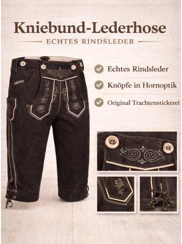 PAULGOS Lederhose Kniebund Echtleder Übergröße in Dunkelbraun