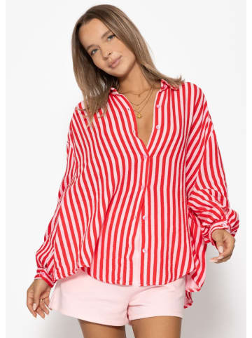 SASSYCLASSY Oversize Musselin Bluse mit hellen Streifen in Rot