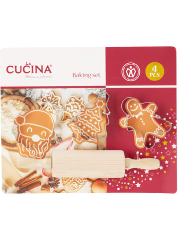 La Cucina Backset für Kinder MIRLI, Holzrolle und 3 Ausstechformen in Braun, 4 x 21 cm