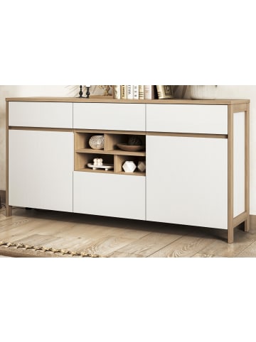 Furn.Design Sideboard weiß und Eiche, Kommode skandinavisch 164 cm mit Soft-Close