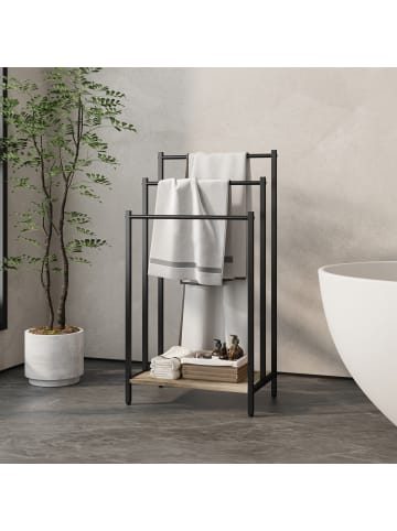 relaxdays Handtuchständer in Natur/ Schwarz - (B)43 x (H)81 x (T)28 cm