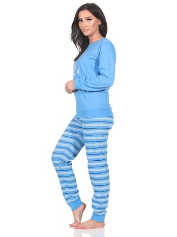 NORMANN Schlafanzug Pyjama Bündchen langarm Sterne Optik - 88743 in blau