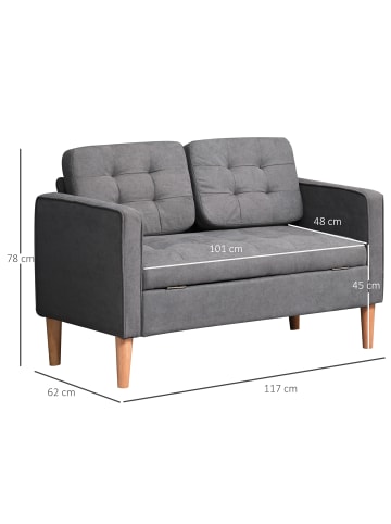 HOMCOM 2 Sitzer Sofa-117B x 62T x 78H cm-Grau