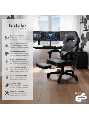 tectake Racing Bürostuhl Comodo inklusive Lendenkissen, Belastbarkeit 120 kg, schwarz/sc