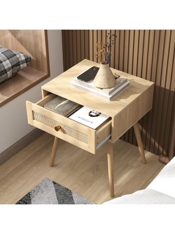COSTWAY 2er Set Nachttisch Rattan in Beige
