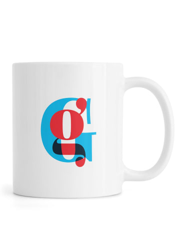 Juniqe Tasse "Cyan/Red G" in Blau & Gelb