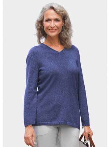 GOLDNER Kurzgröße:  Basicpullover mit V-Ausschnitt in dunkelblau